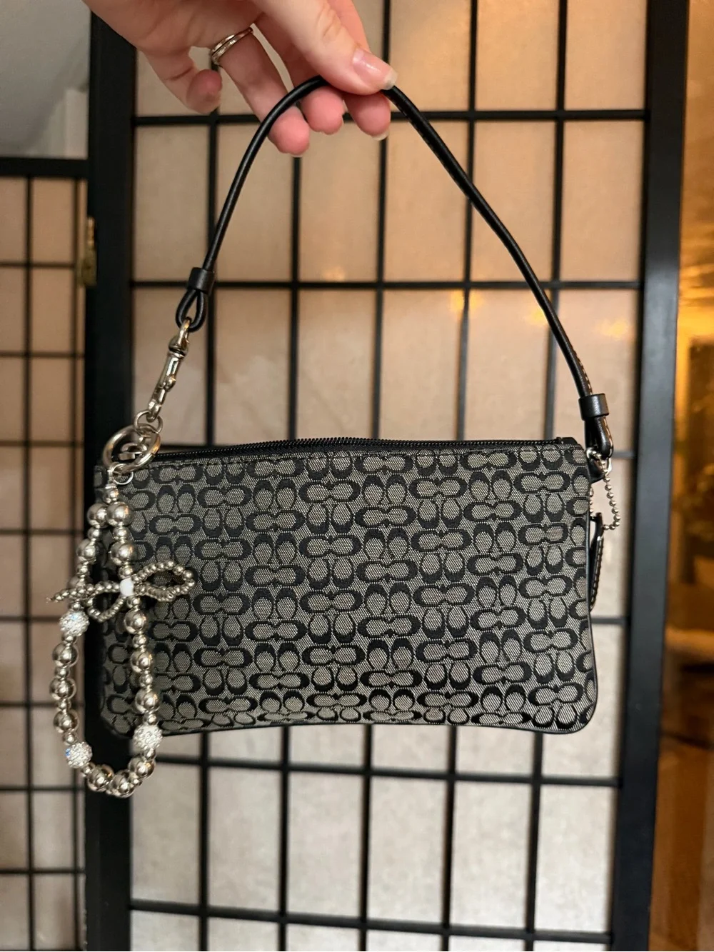 Coach Soho Signature Canvas Black/Gray Wristlet Mini Bag